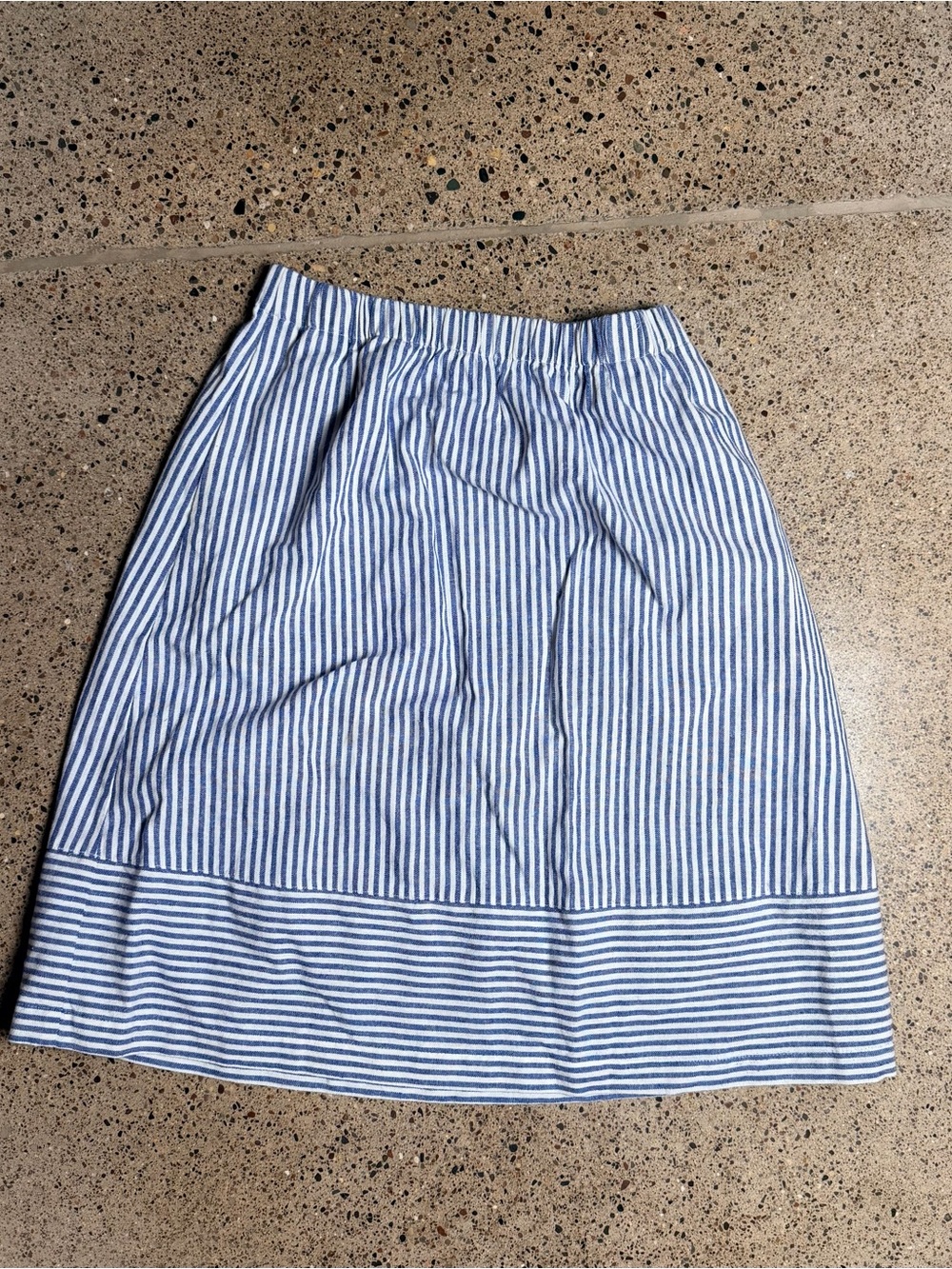 J Crew Linen and Cotton Blue and White Striped Midi Skirt